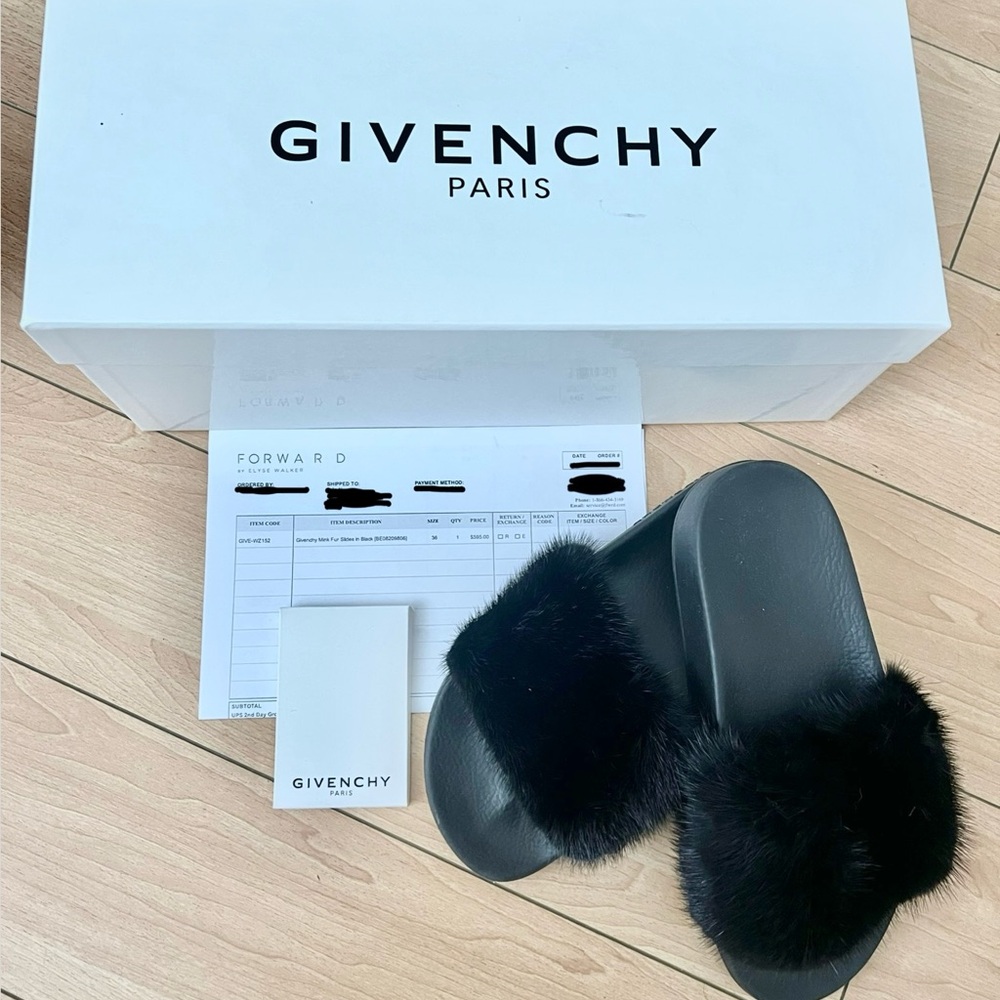 ****SOLD****Givenchy Black Mink Fur Slides Sandals Mules Sz 36 or 6
